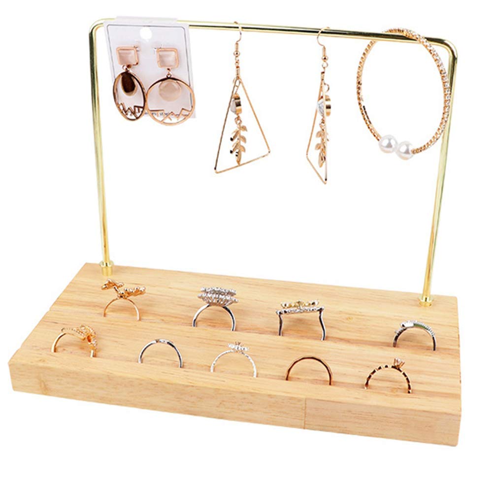 Expositor de Pendientes de Madera Maciza y Metal, Expositor de Joyas, Soporte para Anillos