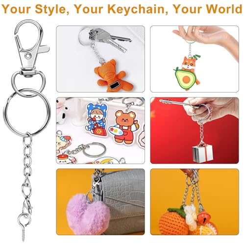 150 Stk Schlüsselringe Klein mit Kette – Schlüsselanhänger Ringe Set mit karabinerhaken klein, ideal für Schlüsselanhänger Selber Machen, Keychain Zubehör, robuste Schlüsselring mit kette (Silber)