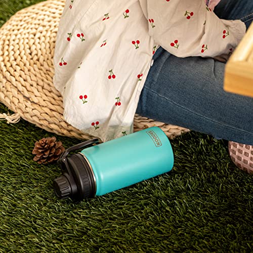 Image of koodee Water Bottle for School 2 Pack 12 oz Stainless Steel Vacuum Insulated Wide Mouth Sports Water Bottle with Leakproof Spout Lid (Fuchsia Red-Teal)
