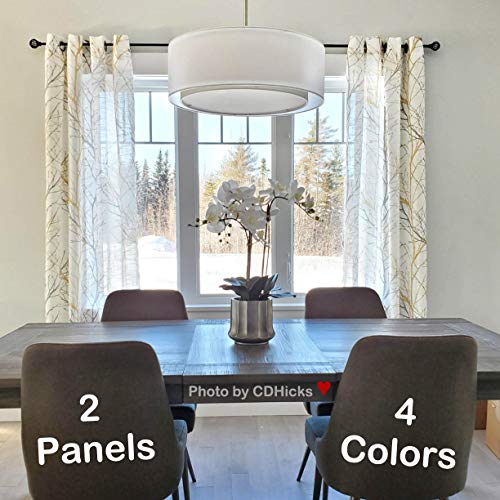 Fmfunctex Grey White Curtains for Living Room 108” Yellow Tree Branches Print Curtain