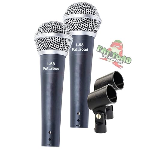 Fat Toad Dynamic Vocal Microphones With Clips (2 Pack) Cardioid Handheld, Unidirectional Mic | Singing Wired Microphone For Music Instrument, Stage Performances & Home Studio Recording Or Dj Karaoke #TOP6