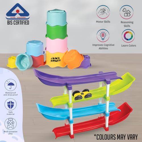 Image of Amazon Brand - Jam & Honey Joy Box for Toddlers | Fun Play | Activity Toy for Kids | with Ramp Racer and Stacking Toys | Educational Toy for 12month+ | Multicolor