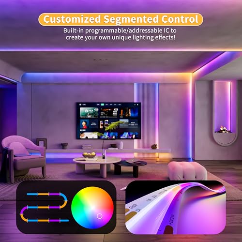 PAUTIX Dotless LED Lights,RGB Smart IC COB LED Strip Lights Addressable 16.4ft,UL-Listed 24V Chasing Effects Color Changing Flexible Tape Light for Party Kitchen Bedroom(Without Controller&Adapter) by PAUTIX - Image 4