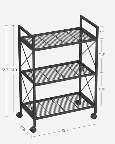 Songmics 3-Tier Metal Storage Rack With Wheels, Mesh Shelving Unit With X Side Frames, 23.6-Inch Width, For Entryway, Kitchen, Living Room, Bathroom, Industrial Style, Black Ubsc163B01 #TOP2