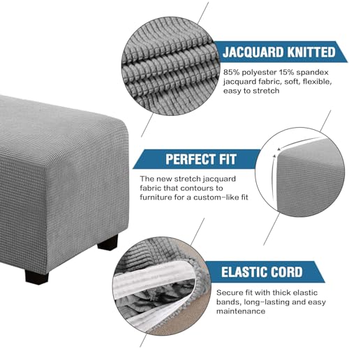Image of H.VERSAILTEX Ottoman Cover Slipcover Rectangle Fit Length 29 inch-34 inch Footrest Sofa Slipcovers Stool Cover Footstool Protector Covers Feature Stretch Thick Soft Jacquard Fabric Removable Washable - Dove