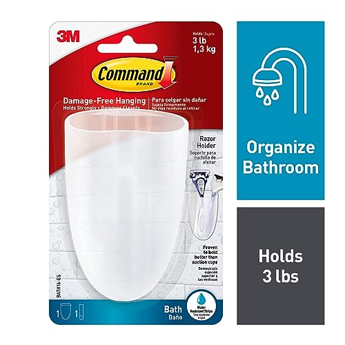 Command Bath Razor Holder, Clear Frosted, 1-Holder, 1- Water-Resistant Strip, Organize Damage-Free by Command - Image 2