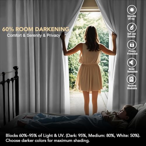 Image of H.VERSAILTEX Back Tab White Curtains 90 Inch Long for Living Room, Rod Pocket Room Darkening Thermal Insulated Light Blocking Drapes, 52 x 90 Inch, 2 Panels