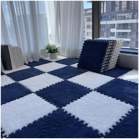 80Pcs Interlocking Foam Floor Mats - 12x12 Soft Plush Tiles for Non-Slip Washable Area Rugs - Navy Blue & Apricot - Perfect for Bedroom & Parlor Decoration