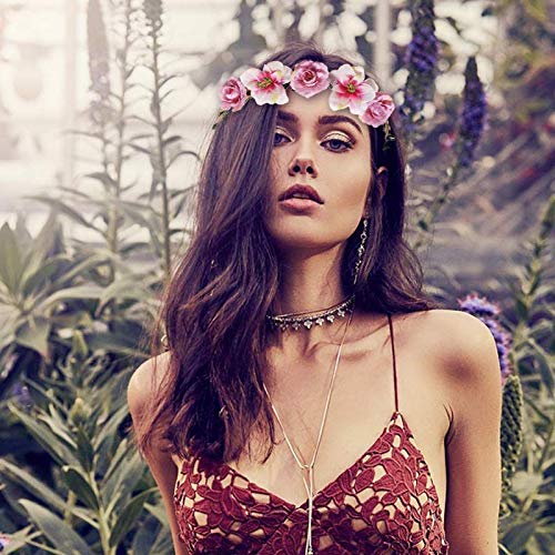 Foto von 6 Daisy Blumen Stirnband Haarband Hochzeit Haarkranz Krone mit Justierbaren Elastischen Band Farbig Haarband Damen Mädchen für Party Hochzeit Strand