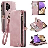 Defencase Galaxy A32 5G Wallet Case, Durable PU Leather, Magnetic Flip, Zipper Pocket, Lanyard Strap
