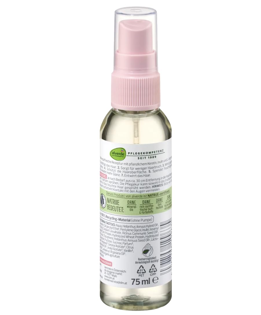 Alverde 2er-Set – Leave-In Sprühkur Express 7in1 (75 ml) + Shampoo Glanz mit Rosenblütenwasser & pflanzlichem Protein (200 ml) + Bonus Kopfhaut Massagebürste