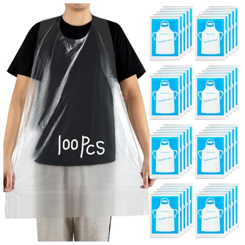 100Pcs Disposable Aprons for Adults, Plastic Aprons for Cooking, Waterproof Apron for Adults Painting Housework Picnic Party Etc