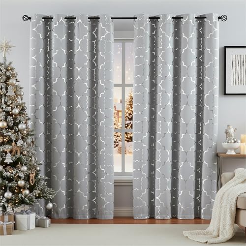 Purainbow Foil Silver Blackout Window Curtains for Bedroom Living Room