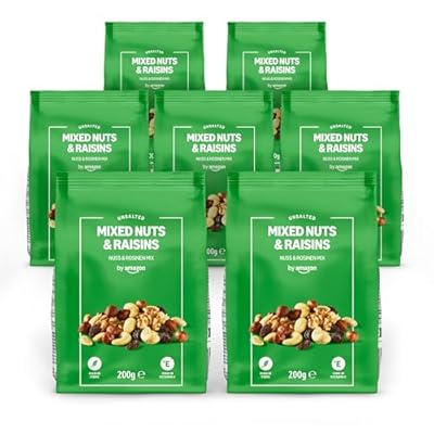 by Amazon Mezcla de Frutos Secos y Uvas Pasas - 200g  paquete de 7