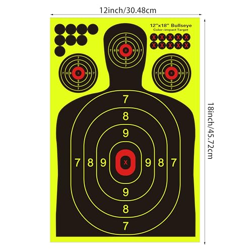 12x18 inch silhouette splatter targets - bright fluorescent yellow easily seen on impact when hitting target for bb guns airguns rifles indoor and outdoor ranges 102550100 pack