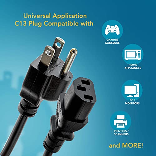 Rebuild Skills 10' FT 2PK Ul Approved (6Ft 18/3-10Pk) Universal Computer Monitor Power Cord, C13 Power Cable thumb #1