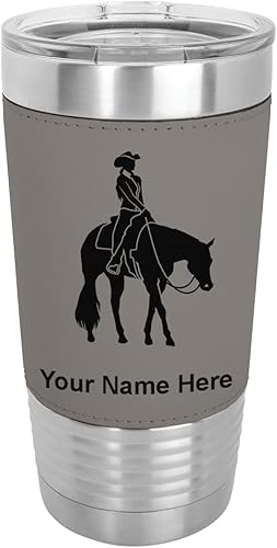 LaserGram Vaso aislado al vacío de 20 onzas Western Pleasure Horse grabado personalizado incluido piel sintética gris