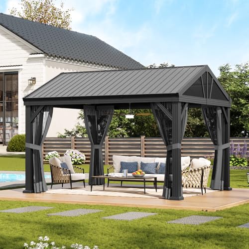 Aoxun 10' X 12' Hardtop Gazebo, Aluminum Outdoor Gazebo with Galv...