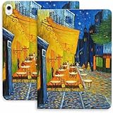 夜のカフェテラス ゴッホ iPad Air4 ケースiPad Air 4 第4世代 10.9インチ カバー キャラクター Pu レザー オートスリープ スタンド機能 軽量 耐衝撃 傷つけ防止 ペンホルダー付き おしゃれ かわいい