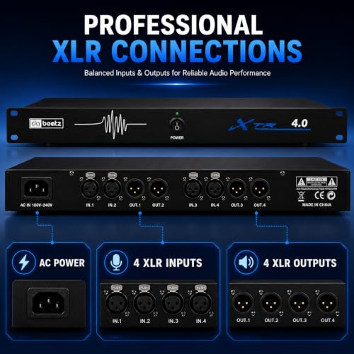 Image of DaBeatz XTR 4.0 Feedback Suppressor, 4 Mic In / 4 Line Out Anti-Howling Processor with Auto Feedback Elimination, Frequency Shift & 24-Bit /96kHz DSP for Stage, Conference, PA System & Karaoke
