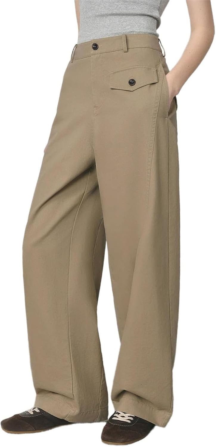 Women's Khaki Pants Straight Leg Cotton Trousers Autumn Relaxed Fit Casual Vintage Style Retro