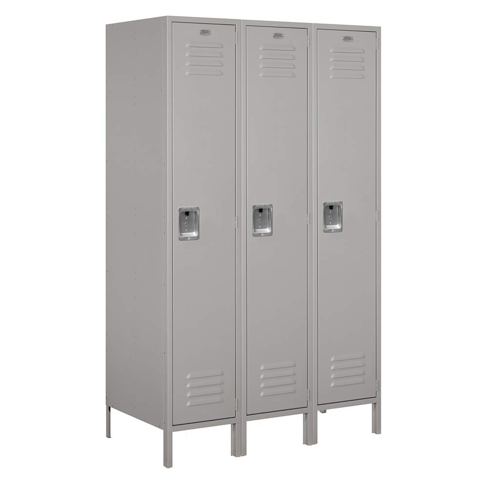 Salsbury Industries 18-51361GY-U 18" Single Tier Standard, 3 Wide x 6 Feet High x 21 Inches Deep, Unassembled Metal Locker, Gray
