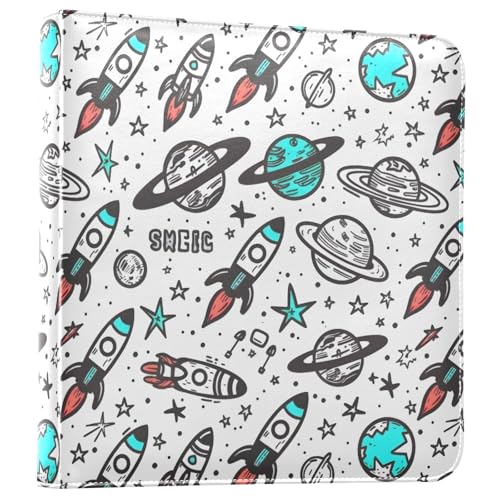 JIPONI Planet Rockets White Space Large Photo Album, DIY Leather Cover Scrapbook Albums for 4x6 5x7 6x8 Pictures, Self Adhesive Memory Book for Wedding, Baby, Family