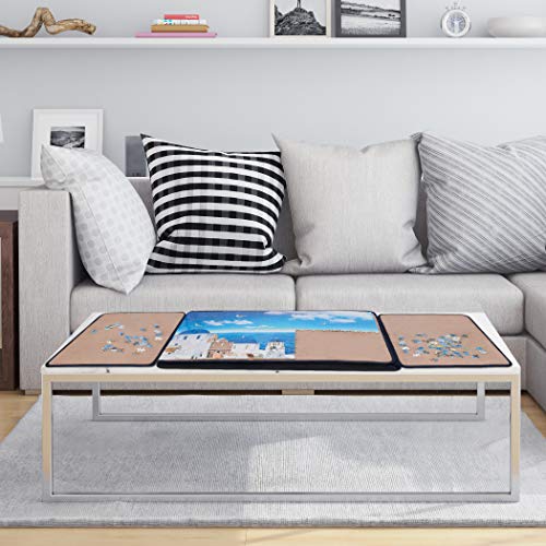 Becko Jigsaw Puzzle Board Portable Puzzle Case Puzzle Storage Puzzle Saver, Non-Slip Surface, for Up to 1000 Pieces (Dark Blue & Khaki) - Thumbnail 7
