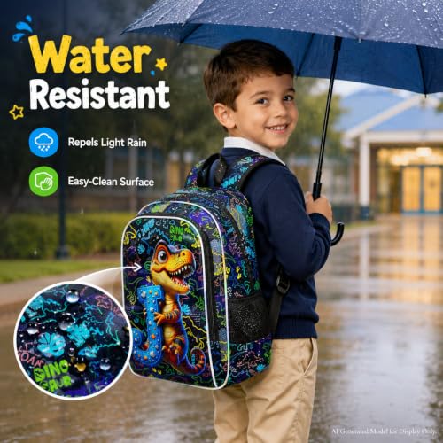 Image of HPJGD 3PCS Dinosaur Bookbag for Boys, Water Resistant Kids Backpack Set with Lunch Box, Cool School Bag for Preschool Toddler - Dinosaur Holding Letter J