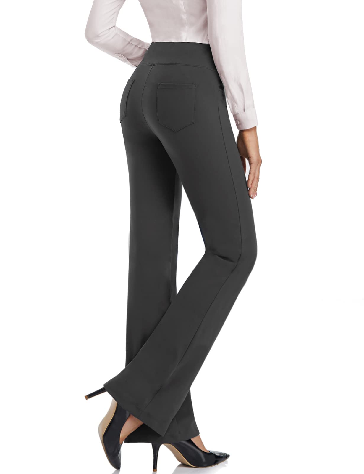 SEVEGO Women's Bootcut Yoga Dress Pants High Waist Stretch Work Pants with Pockets, Petite 29 Inseam, Grey S