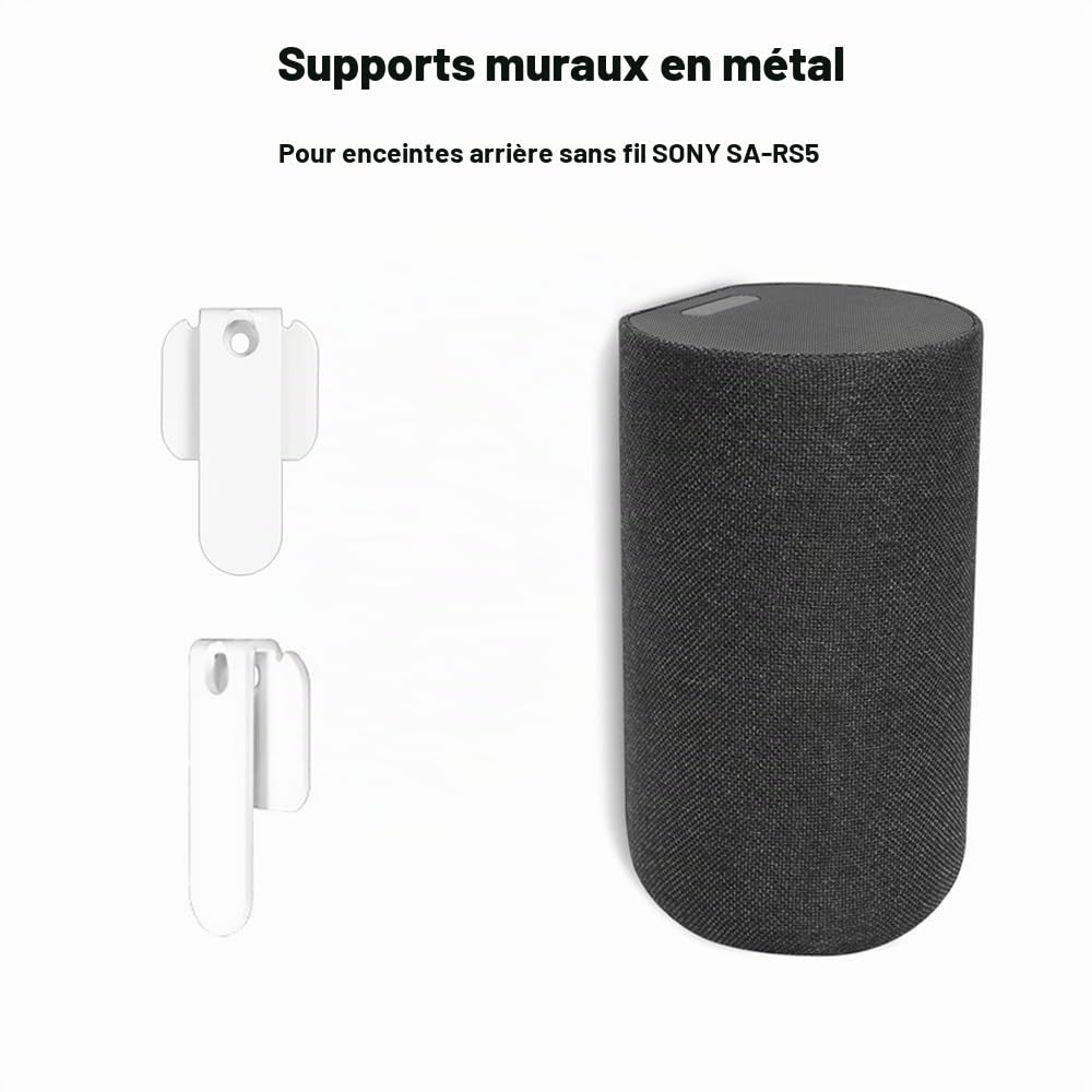 Lot de 2 supports muraux pour haut-parleurs arrière sans fil SONY SA-RS5, support de barre de son surround en métal, accessoires de montage audio domestique (blanc)
