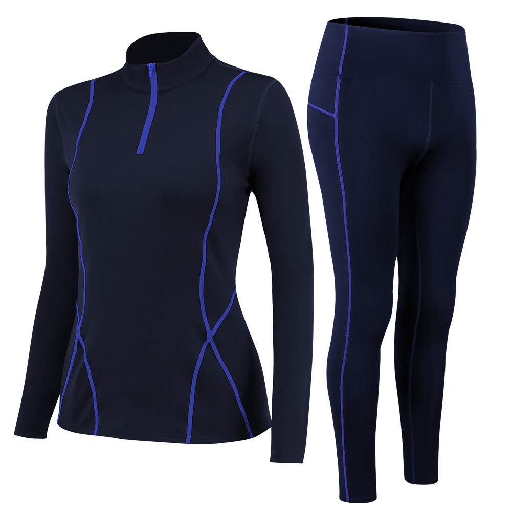 Fengzio Intimo Termico Donna Invernale, Maglia Termica Donna Funzionale Pantaloni e Maglia con Cerniera, Tuta Termica Donna Set per Sci Corsa Palestra