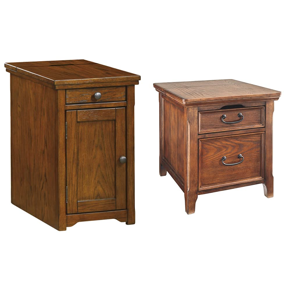 Signature Ashley Traditional End Tables with Storage & Charging (Dark Brown)