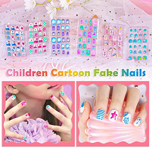 144 Pieces Kids Press On Nails For Girls, Acejoz Summer Style Girls Fake Nails Stick On Nail Tips Children Full Cover Short False Fingernails For Boys Girls Kids Nail Art Decoration #TOP5