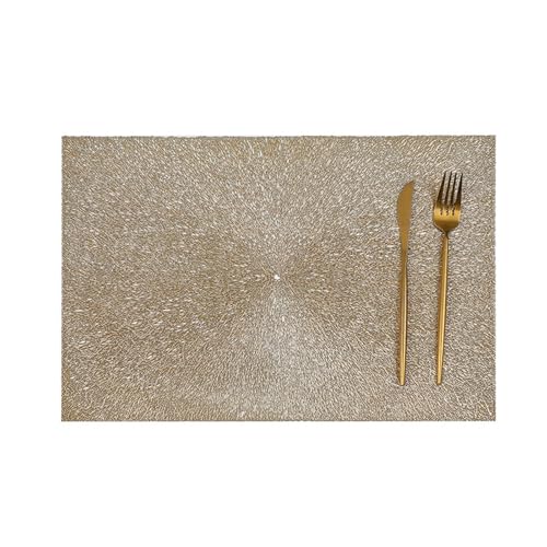 AMDXD Juego de 4 manteles individuales de Navidad cuadrados, manteles individuales de PVC, rectangulares, monocolor, resistentes al calor, manteles individuales de Navidad dorados para cocina, mesa de