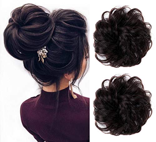 YMHPRIDE 2 Pcs Human Messy Hair Buns for Women Real Messy Hair Scrunchies Donut Chignons Hairpieces Updo Hair Buns Extensions (2#)