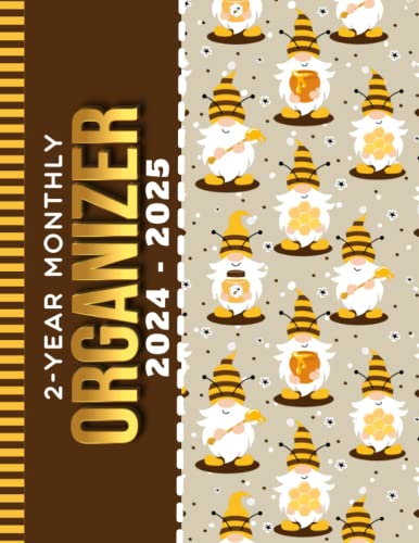 2-Year Monthly Organizer 2024-2025: 8.5x11 Large Dated Monthly Schedule With 100 Blank College-Ruled Paper Combo / 24-Month Life Organizing Gift / Funny Honey Bee Garden Gnome Art Pattern Cover