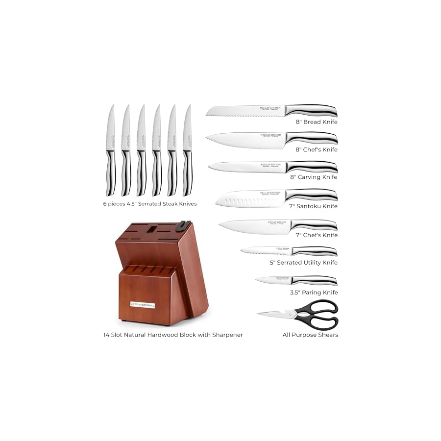 Zulay-Premium-Quality-15-Piece-Knife-Set-with-Natural-Wood-Block-Ultra-Sharp-One-Piece-Design-Stainless-Steel-Knives-Engineered-for-Precision-Cutting-Durable-and-Rust-Proof-with-Built-in-Sharpener Zulay 15 Piece Stainless Steel Knife Set with Block and Sharpener - Sharp Knife Block Set with Built In Sharpener - Kitchen Knife Set With Block - Rust Proof Knife Set Stainless Steel