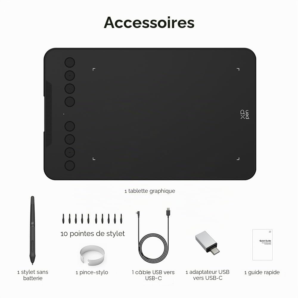 XP-PEN Deco mini7 v2 Tablette Graphique 7x4 Pouces Stylet 16K(16384) Niveaux de Pression avec Inclinaison 60 Degrés Compatible avec Windows Mac Android