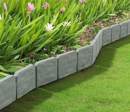 Grey Stone Garden Edging - Which Top 5 Will Transform Your Garden? 7 Landscape Garden Edging Border No Dig 20 pcs- Gray Stone Effect Plastic Lawn Edging Border for Outdoor Garden Balcony Yard Walkway (Gray)