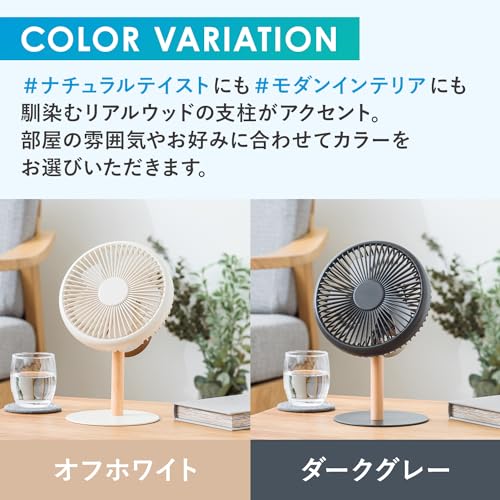 plus more ミニリビングファン LEDライト付 オフホワイト 扇風機 サーキュレーター 自動首振り機能 オートオフ機能 コードレス PBAF003 の商品画像 4