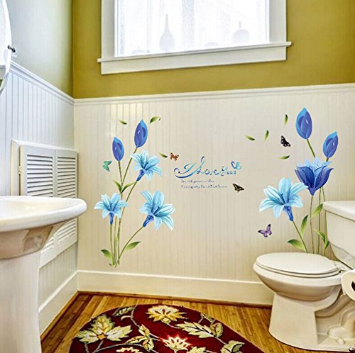 Wall Decor Stickers Blue Lilies Stickers Decorative Creative Removable Wall Stickers Wall Decoration Wall Art Wall Decor for Bed Room Wall Decals