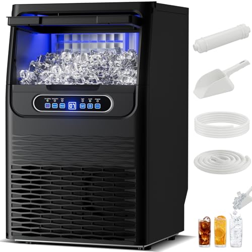 Ice Maker Commercial Ice Machine 83Lbs/Day Freestanding Stainless Steel Upon Counter Ice Maker with Scoop Water Filter Pipes for Restaurant Offices Bars Home(83Lbs/24H)