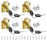 Jiozermi 4 Packs Drawer Lock with Keys, Desktop Lock with 0.84'/22mm Length Cylinder Cam for Drawer Cabinet Wardrobe Office Desk Letter Box, Gold