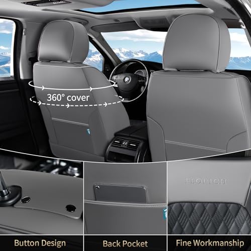 Image of FLORICH Seat Covers, Car Seat Covers Front Seats, Luxury Nappa Leather Seat Covers, Breathable and Waterproof Car Seat Protector 2 Seat, Automotive Seat Covers Universal for Most Cars-Gray&Black