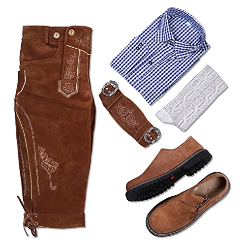McWilliams Lederhosen Mens Authentic Bavarian German Brown - Oktoberfest Leather Trousers (Lederhosen Men Costume XL 34-37)