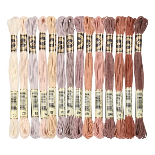 Image of PATIKIL 14 Skeins Embroidery Floss, Polyester Embroidery Threads Bracelets String for Cross-Stitch Hand Embroidery, Multicolored Beige Brown