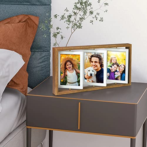 Zeeyuan 4X6 Rotating Photo Frame Rustic 4X6 Wooden Picture Frames, Double Side-Display 6 Photos, Floating Photo Frame 4X6 Family Frame For Tabletop Display #TOP4