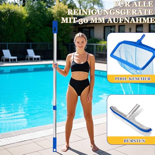 Pool Teleskopstange für Kleine Pools & Whirlpools, Poolstange Einstellbar von 80 cm bis 117 cm, Poolzubehör aus Rostfreiem Stahl Kompakt und Robust, Poolstange Ausfahrbar für Bodenbürsten & Kescher