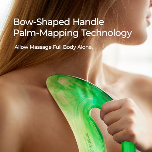 Image of Scienlodic Gua Sha Massage Tool with Handle (Resin) Larger Guasha Body Scraping Tool for Back Legs Neck Massage, Lymphatic Drainage, Cellulite Remove - Large Green